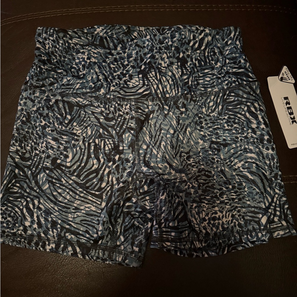 RBX Women's Athletic Shorts with Blue and Black Pattern